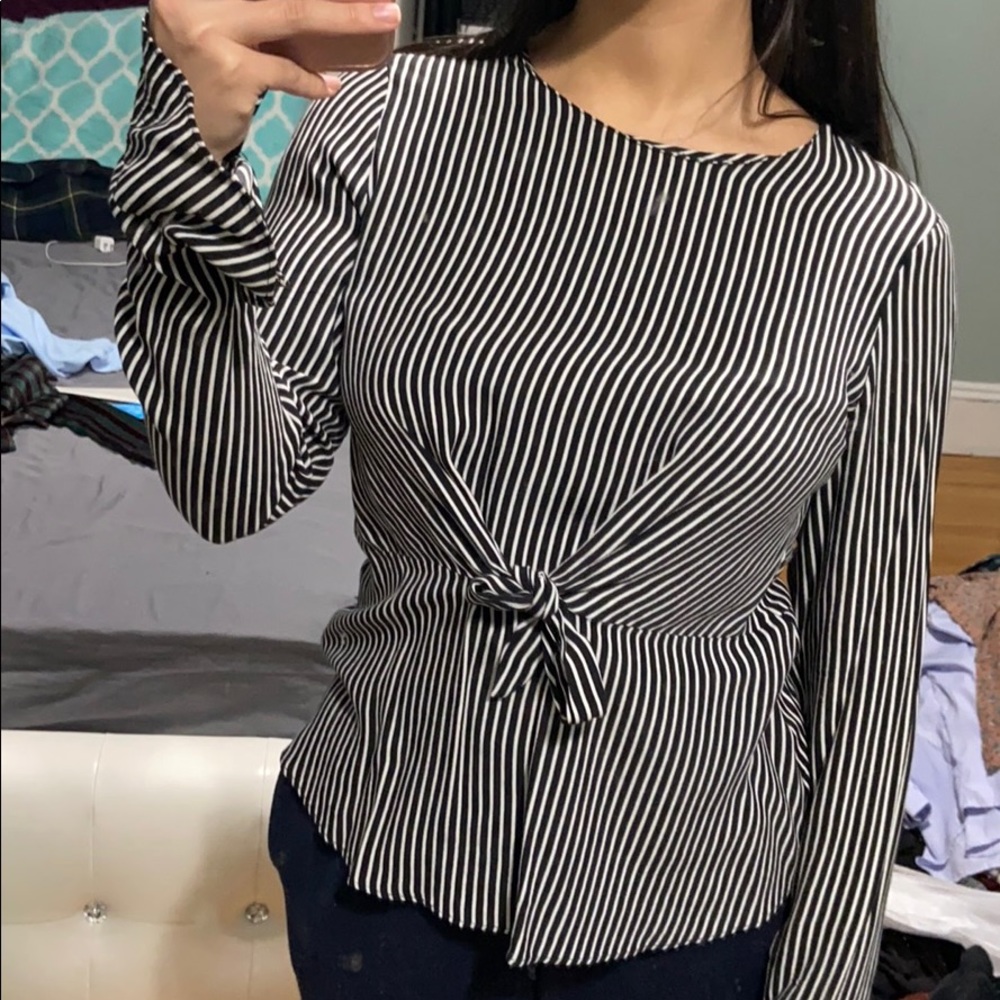 Zara Black and White Striped blouse